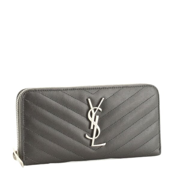 Yves Saint Laurent Grain De Poudre Matelasse Chevron Monogram Wallet Gray - Picture 1 of 4
